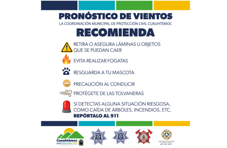 Emiten alerta preventiva por fuertes vientos y posibles lluvias en Cuauhtémoc