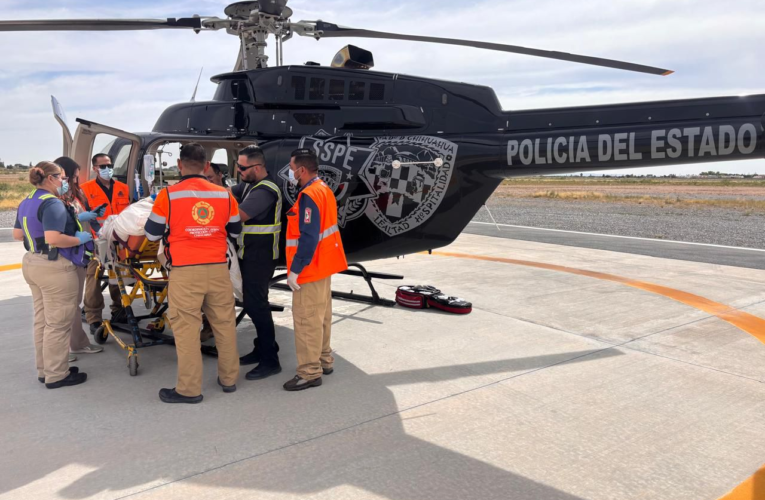 Trasladan vía aérea a paciente con quemaduras graves para atención especializada en Chihuahua