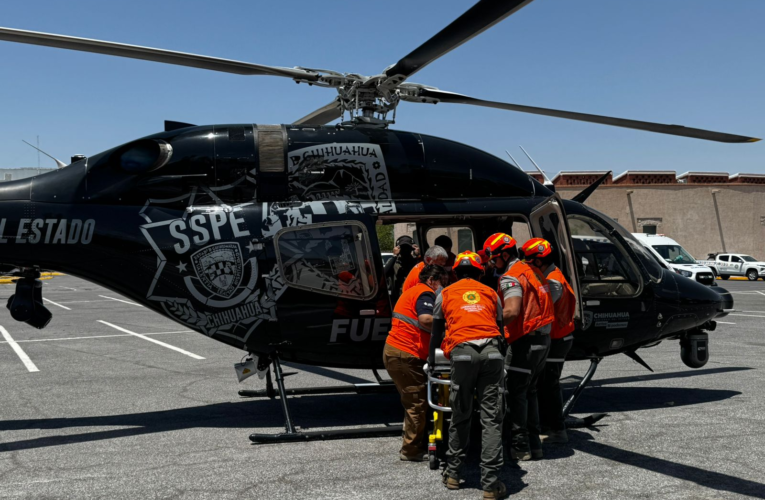 Realizan traslado aeromédico de joven lesionado desde Guachochi a Chihuahua
