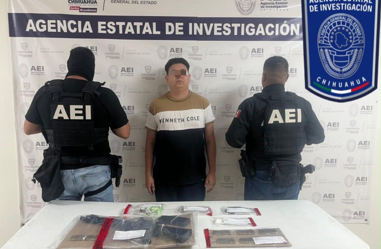 Cateo en Chihuahua deja detenido y aseguramiento de droga y arma de fuego