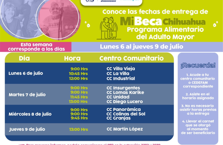 DIF Municipal informa sedes y horarios para entrega de paquetes PAAM en Chihuahua